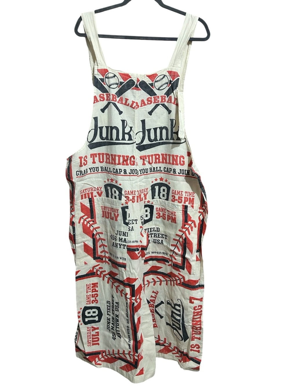 New Vintage Sack Overalls Junk Baseball Flour Feed Bag Jumpsuit Boho One Size - Picture 2 of 7